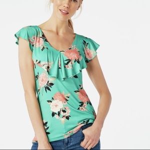 NWOT Mint Floral Ruffle V-Neck Knit Top